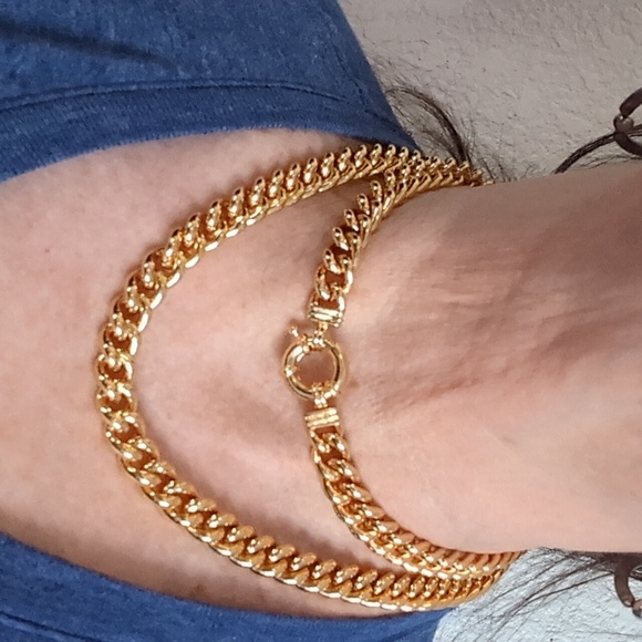 Cuban Chain Necklace With Sailor Clasp 24 K Gold Filled  Unisex! - Picture 8 of 11